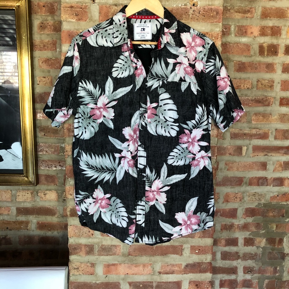 Cactus Menswear Hawaiian All Over Print Button Up